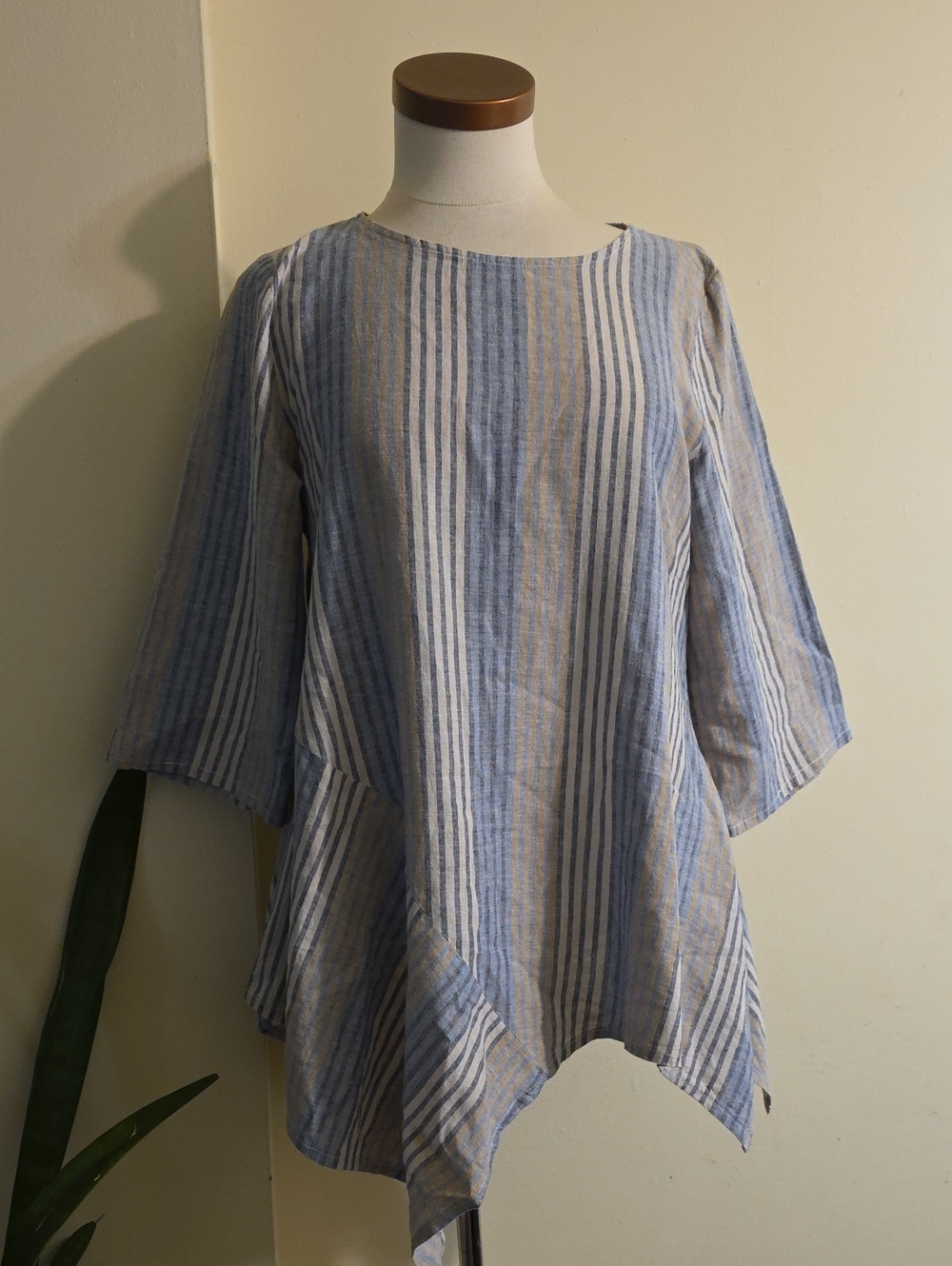 For CYNTHIA Linen & Cotton Striped Assymetrical Tunic Top - Multi - S (EUC)